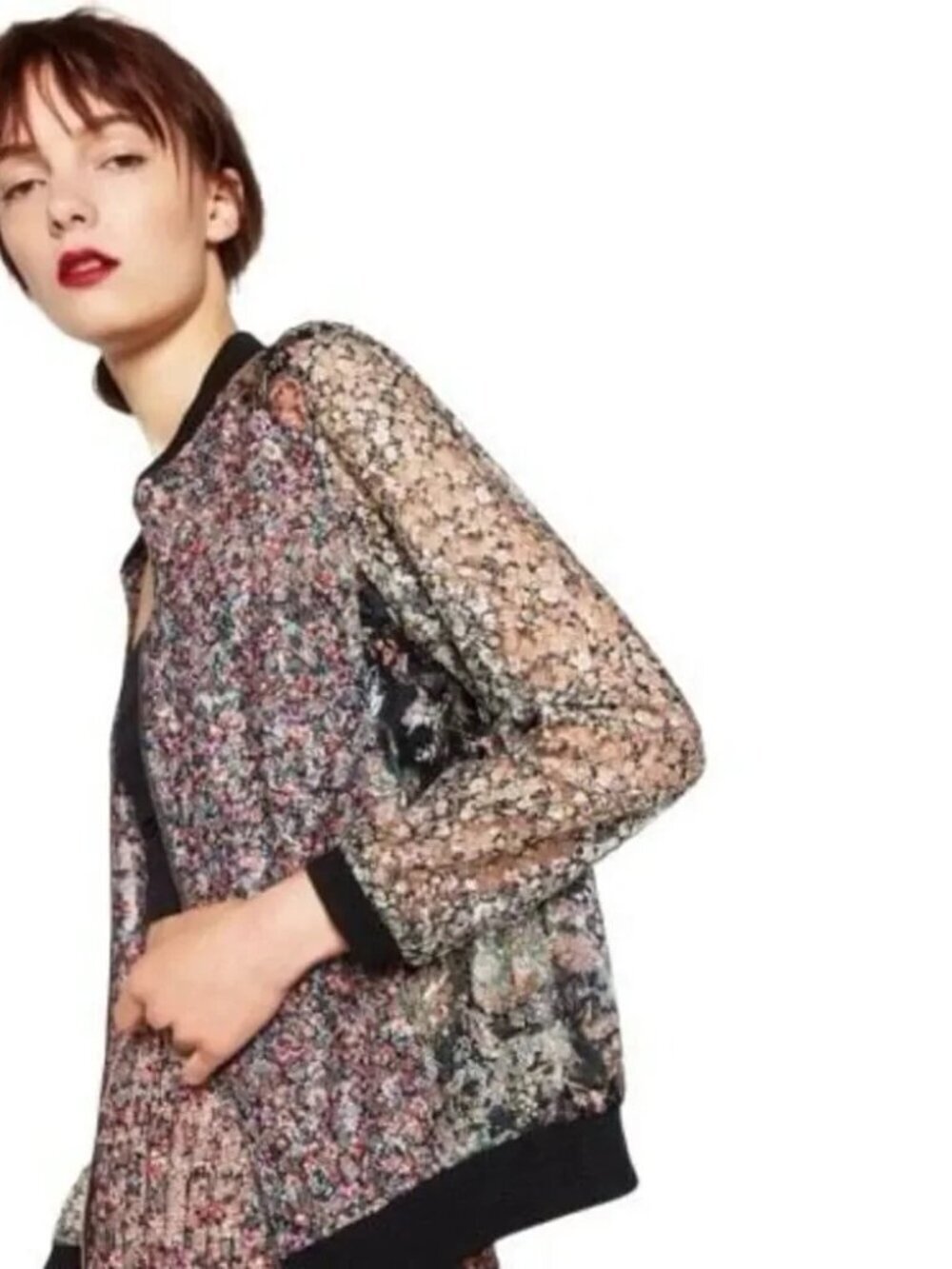 NWOT Zara Woman Floral Print Bomber Jacket Size S